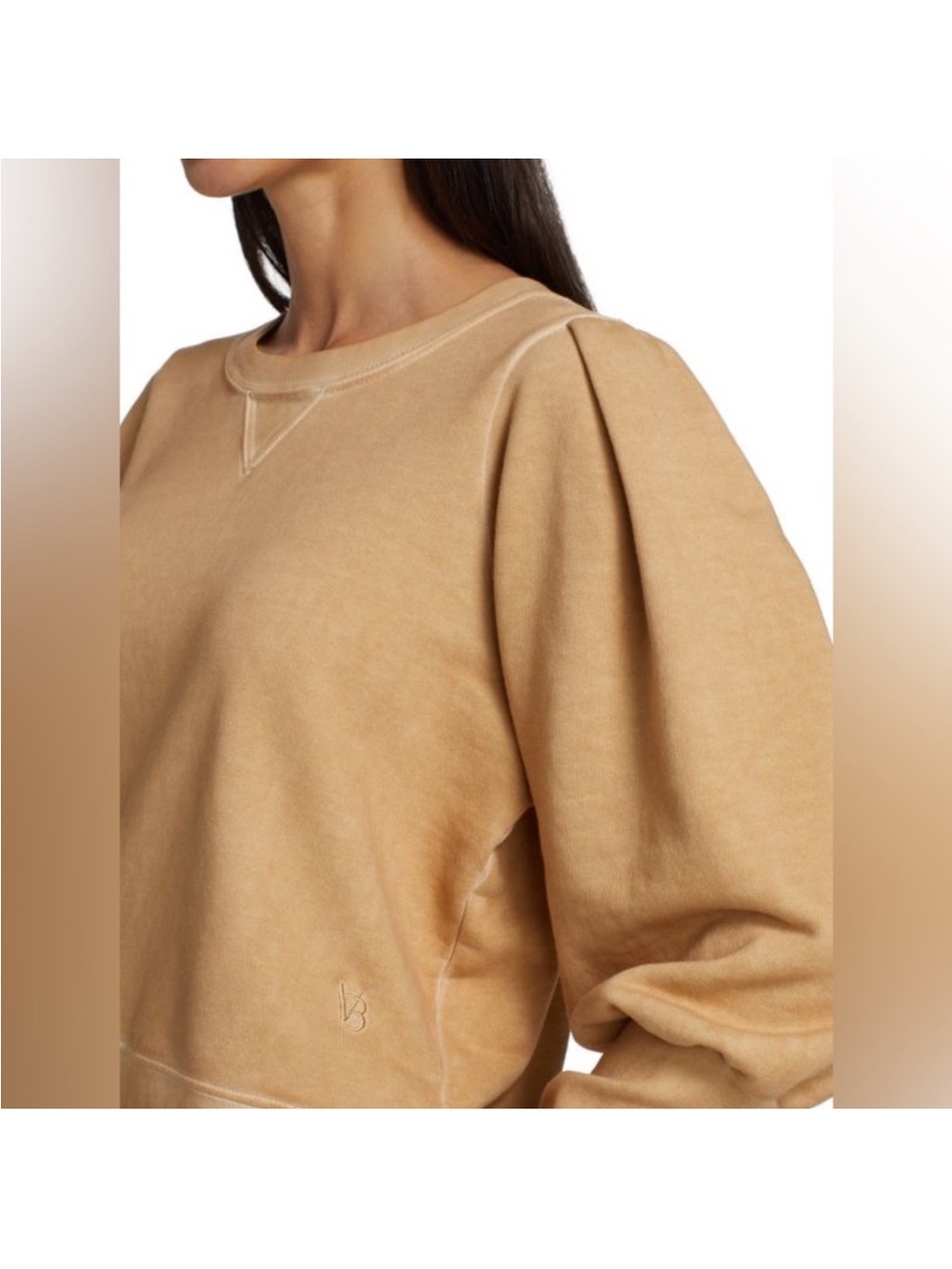 Veronica Beard Analeigh Camel Puff-Sleeve Crewneck Sweater